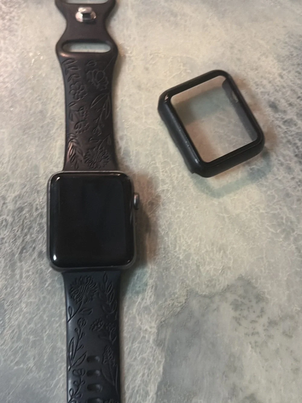 Apple Black Smartwatch with Floral Embossed Silicone Band